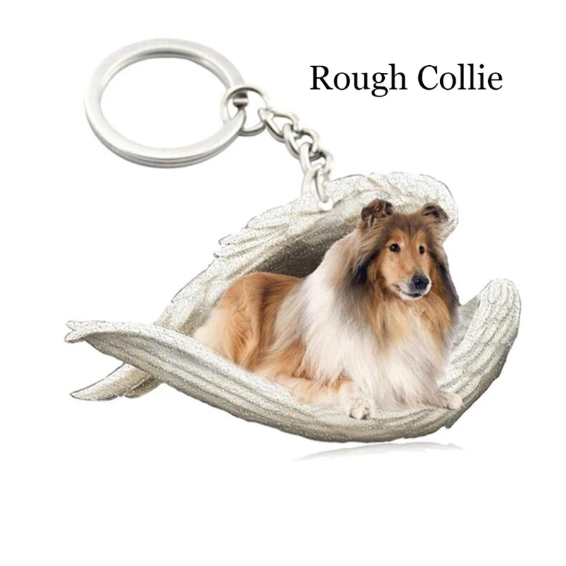 100 Style Cut Dog Sleeping Angel Pendant Bag Keychain Car Keychain Keyring Animal Pet Jewelry Boyfriend Girls Gift Accessories