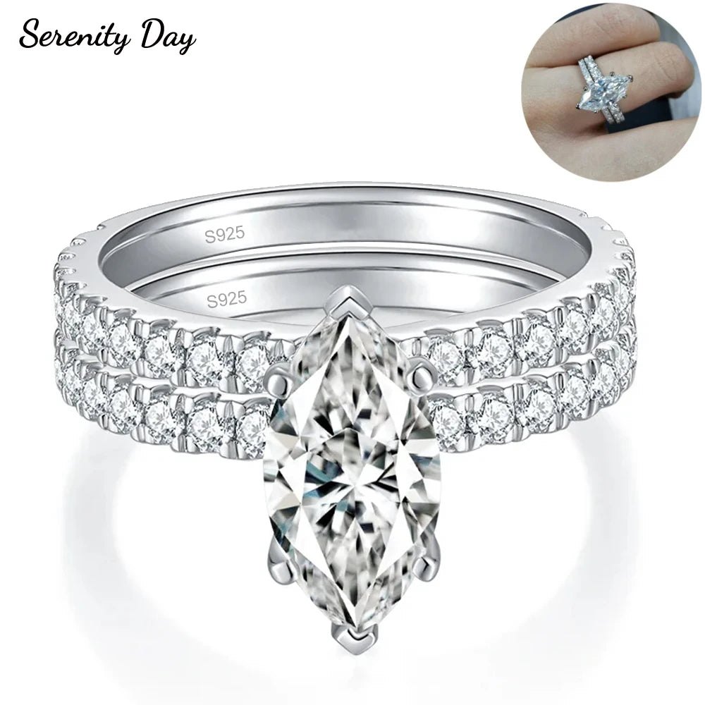 Serenity 2ct Marquise Cut D Color Moissanite Rings for Women Wedding Bridal 100% S925 Sterling Silver Eternity Rings Plated 18K