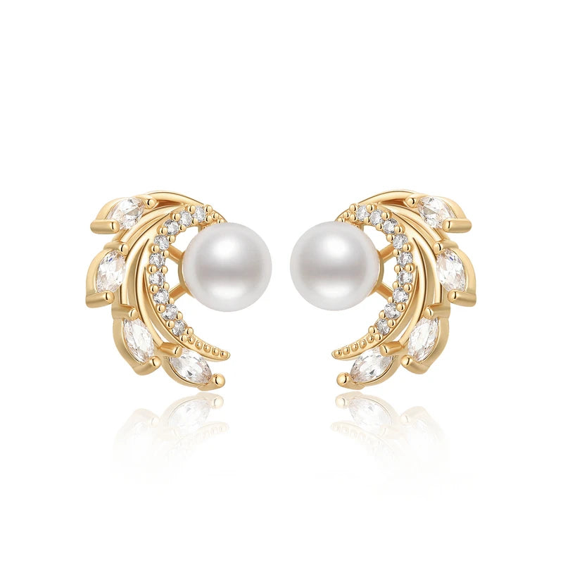 OXTAO Trendy Freshwater Pearl Stud Earrings Daily Wear Jewelry Valentine's Day Girlfriend Birthday Wedding Anniversary Gift