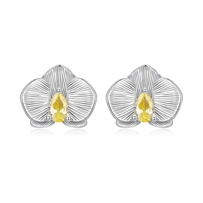 BAMOER Solid 925 Sterling Silver Phalaenopsis Stud Earrings for Women Teens Hypoallergenic Cute Dainty Flower Stud Earrings