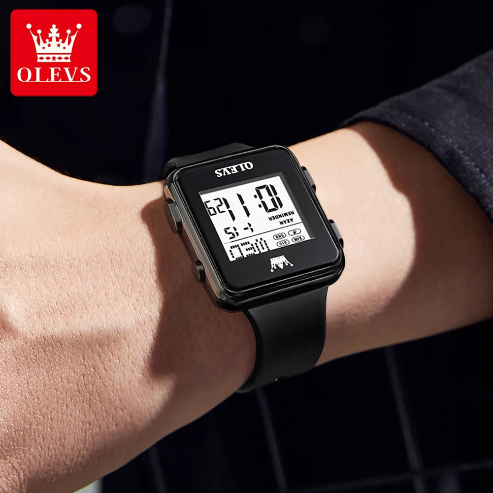 OLEVS 1105 New Men's Electronic Watch Silicone Strap Square Alarm Stop-Watch Calendar Waterproof Sports Digital Watches for Men