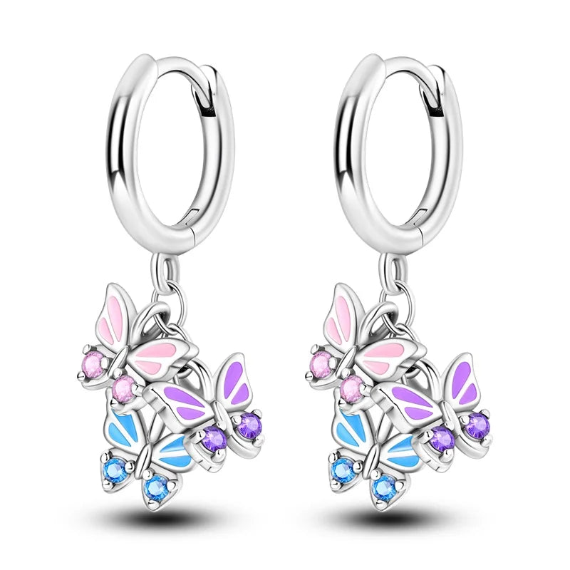Spring Series Earrings For Women 925 Silver Butterfly Elf Dragonfly Flower Rose Ear Studs Earrings Fine Valentine's Day Jewelry
