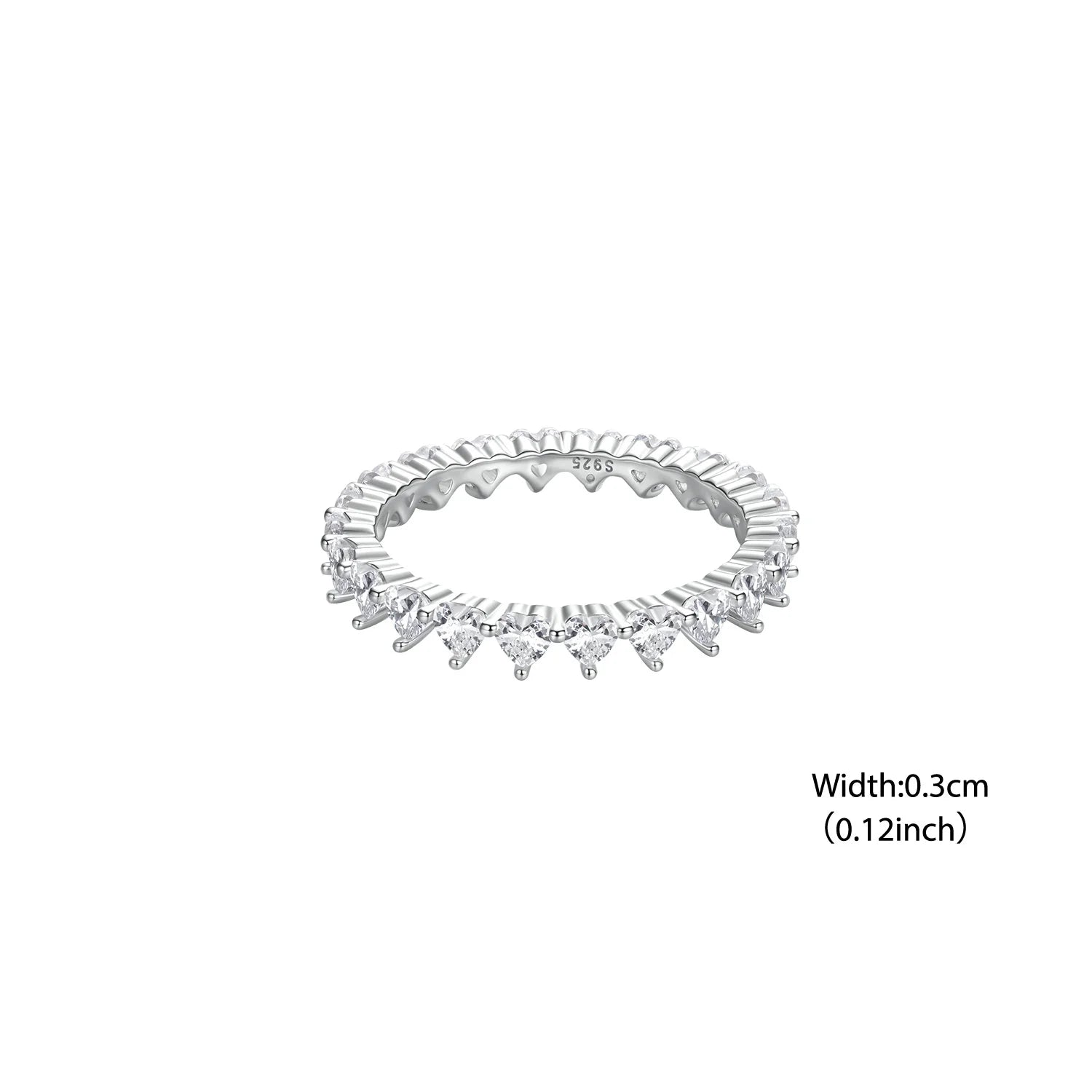 WOSTU 925 Sterling Silver Sparkling Heart Band Ring Single Side Ring Zircon White Gold for Women Wife Anniversary Fine Jewelry