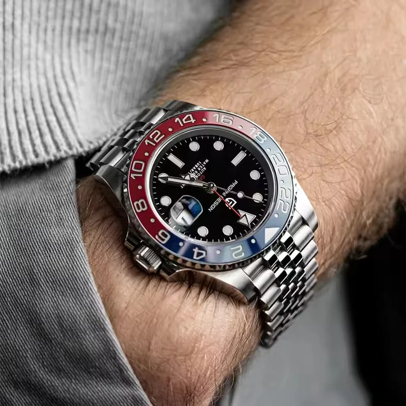 PAGANI DESIGN PD-1662 Luxury GMT Men Mechanical Wristwatch Sapphire Glass Stainless Steel 100M Waterproof Automatic Watches