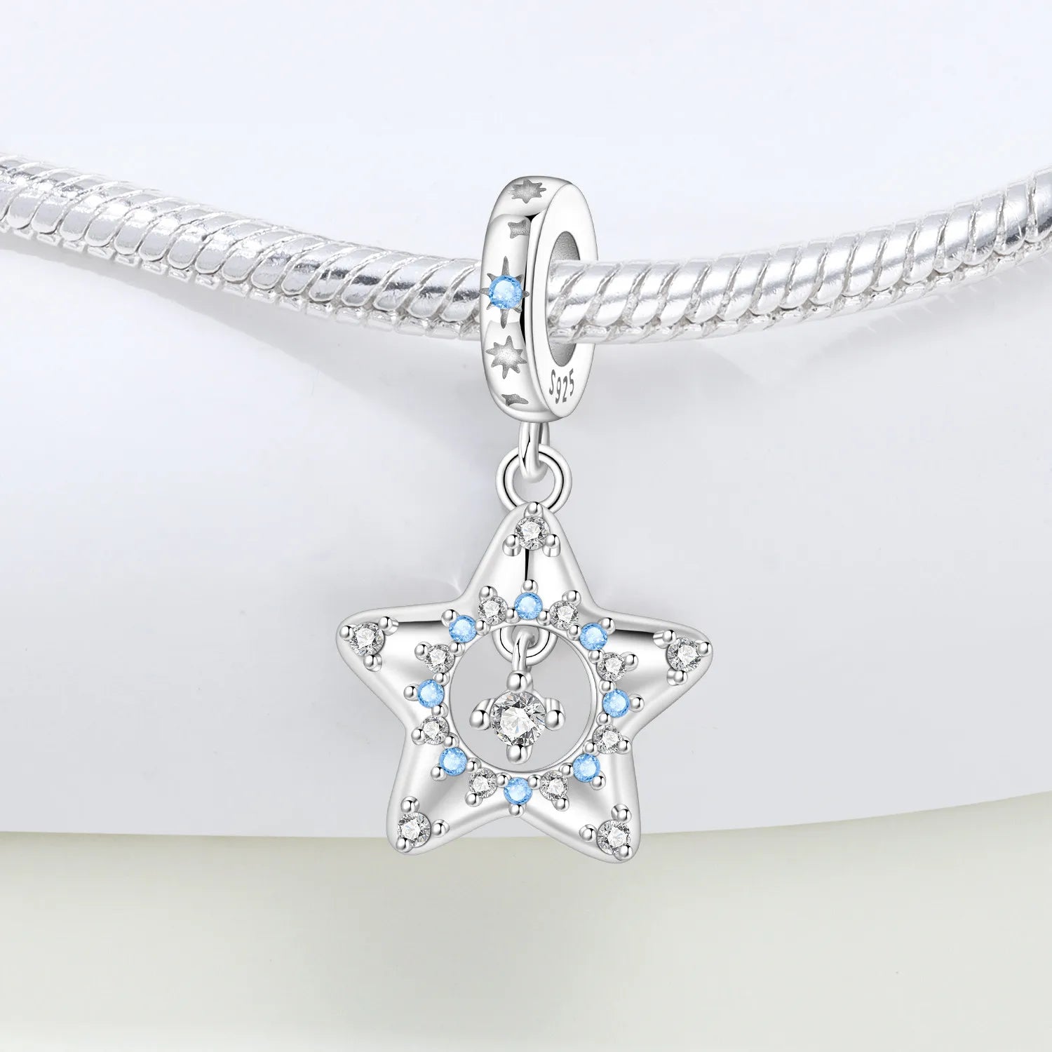 PANPOKI 925 Sterling Silver Sparkling Star Beads Original Pendant Bracelet Charm Jewelry Party DIY Trendy Gifts