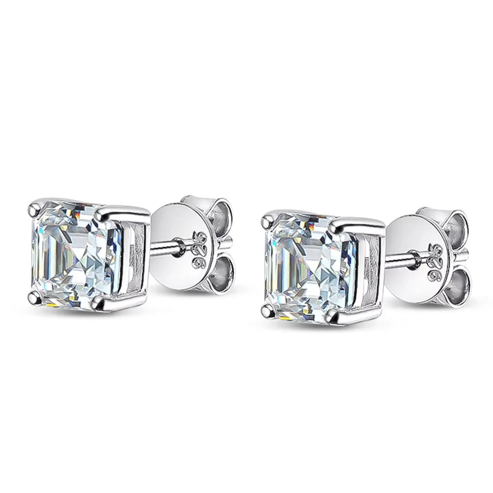 Serenity 2ct Asscher Cut D Color Moissanite Earrings For Women S925 Sterling Silver Square Stud Earrings Plated 18K Fine Jewelry - Madeinsea©
