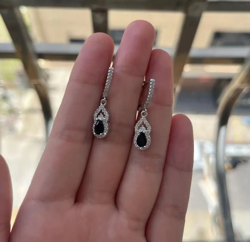 Pear Cut Blue Sapphire 925 Sterling Silver Water Drop Earrings for Women Gemstone Fine Jewelry Birthday Gift