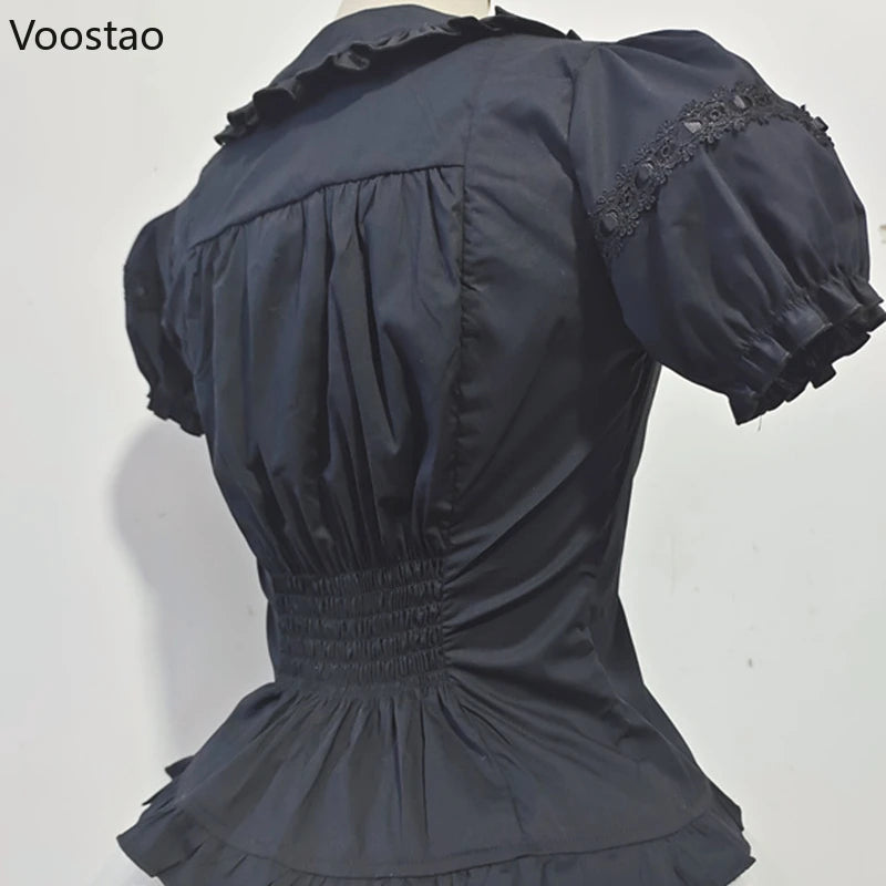 Victorian Gothic Lolita Shirts Women Sweet Elegant Detachable Long Sleeves Blouses Japanese Vinatge Peter Pan Collar Slim Tops - Madeinsea©