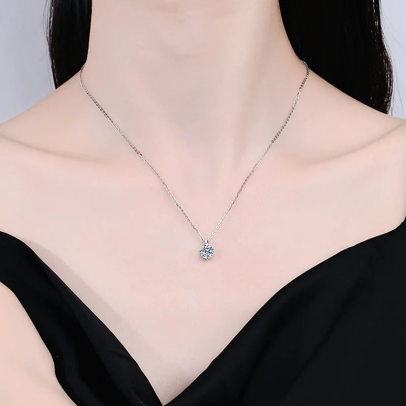 OXTAO 1CT 2CT D Color Real Moissanite Pendant Necklace S925 Solid Silver Chain Necklace Valentine's Day Gift for Women Wedding