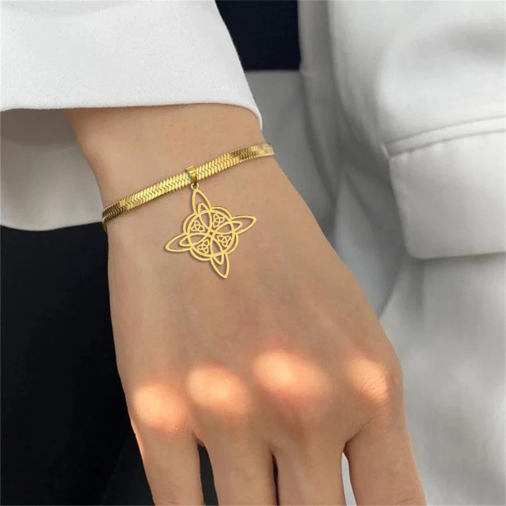 Fashion Witch Knot Pendant Bracelet for Women Classic Snake Chain Stainless Steel Gold Color Bracelet Jewelry Gift Wholesale