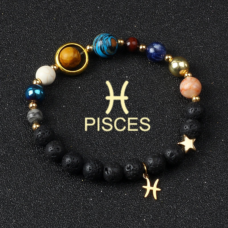 Universe Galaxy Eight Planets 12 Constellation Bracelets for Women Natural Stone Solar System Bracelets Libra Virgo Leo Jewelry - Madeinsea©