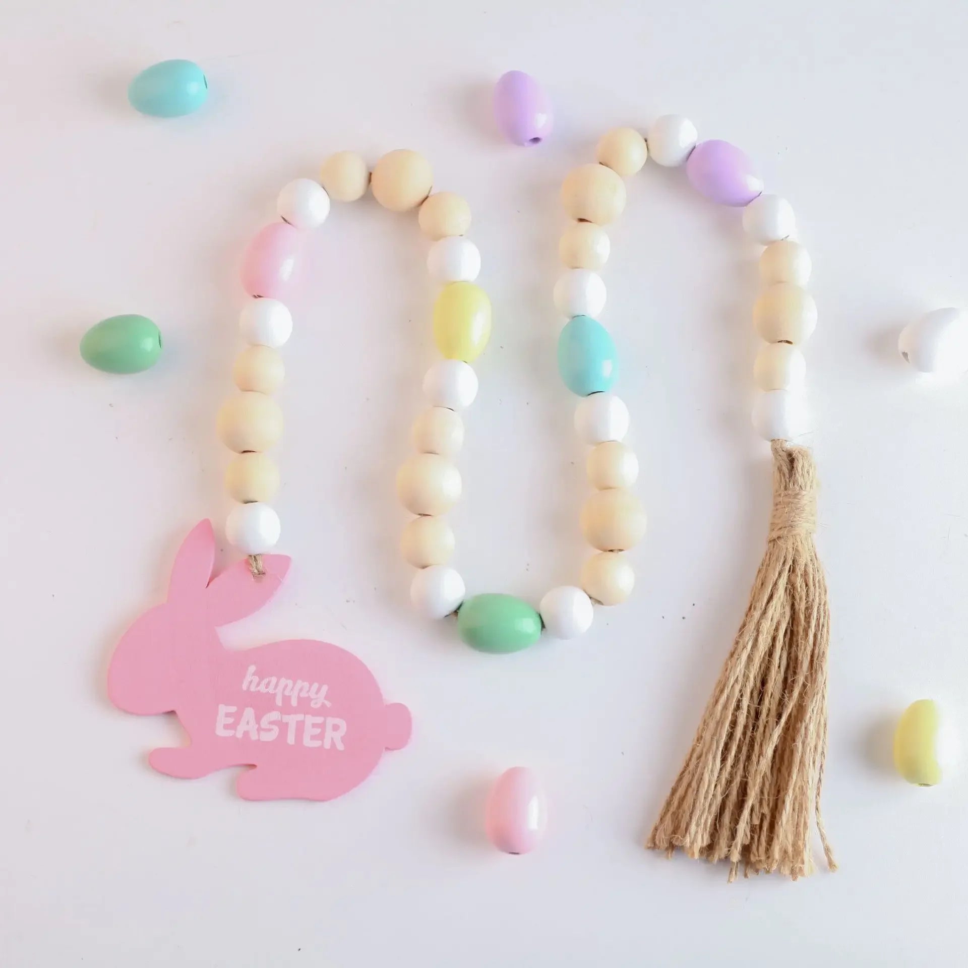 10Pcs/Pack Easter Day Painted Eggs Wooden Beads DIY Kids Toys Bracelet Accessories