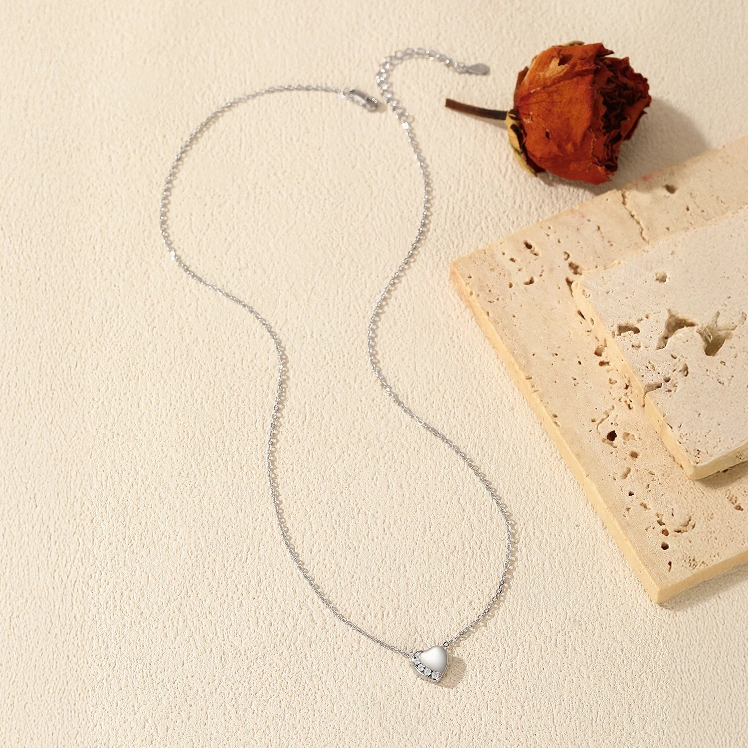 MODIAN 925 Sterling Silver Sparkling Simple Zirconia Heart Link Chain Pendant Necklace For Women Fine Jewelry Gifts