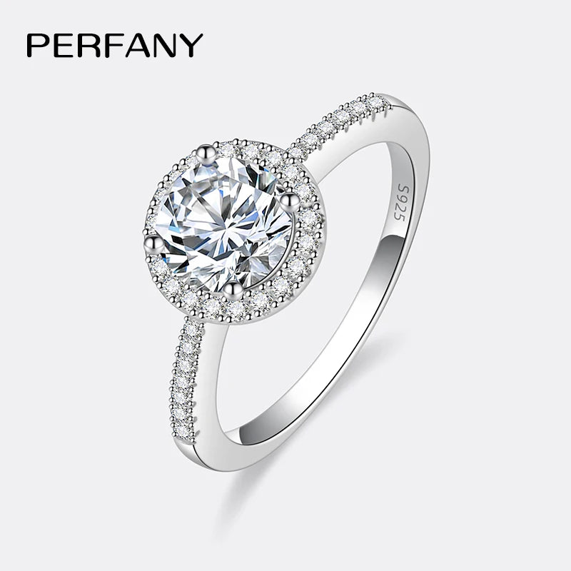 PERFANY Moissanite Ring For Women S925 Pure Silver Plated 18K White Gold Round Diamond Proposal Wedding High-end Jewelry - Madeinsea©