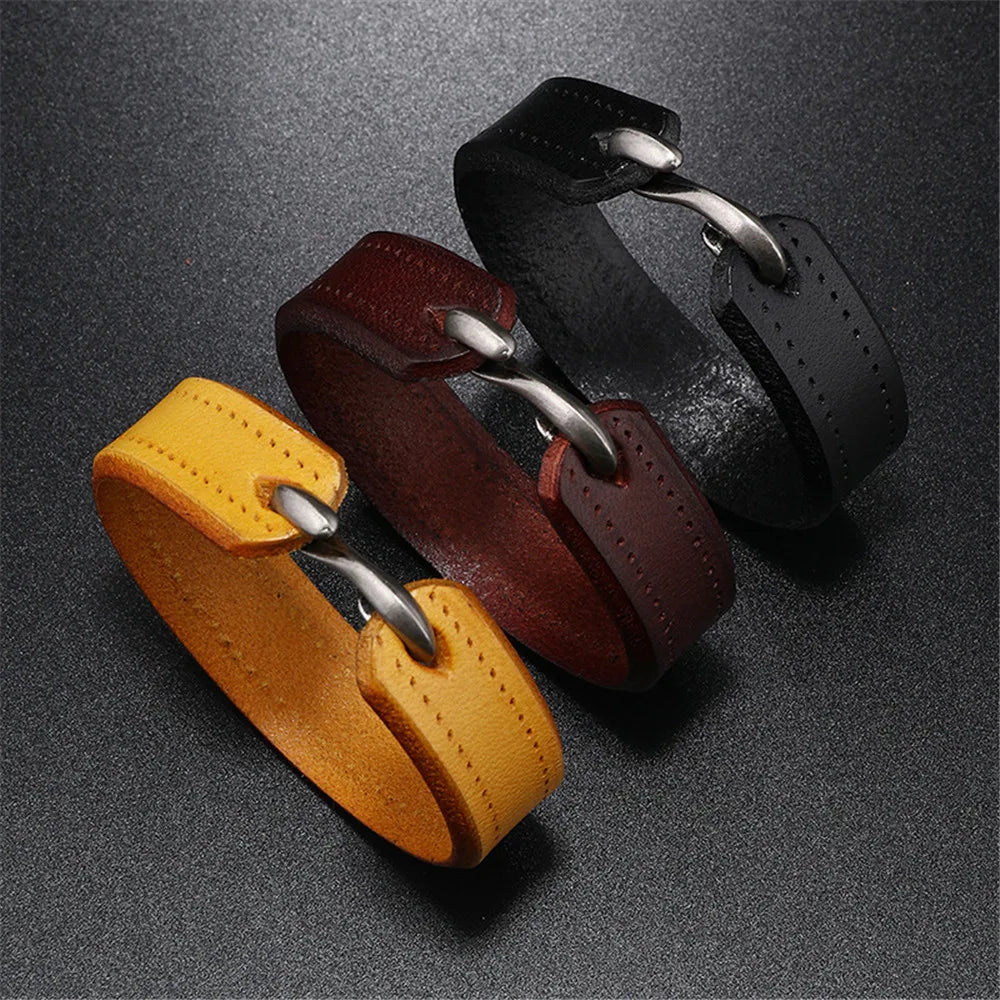 Bracelet manchette MKENDN vintage en cuir véritable, fermeture facile, style punk, pour homme et femme, bijou de couple, cadeau idéal