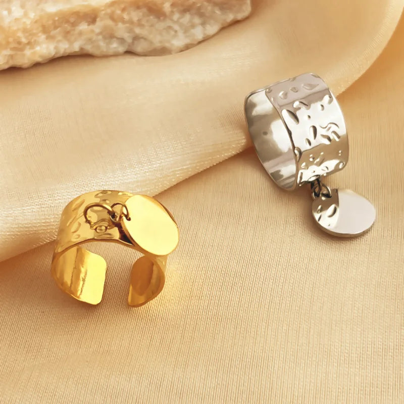 Stainless Steel Chunky Rings For Women Gold Color Waterproof Smooth Round Pendant Finger Ring Unisex Party Aesthetic Jewelry