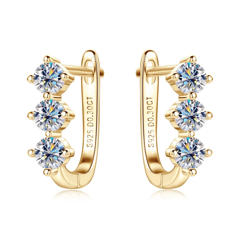OXTAO Fashion Classic U-shaped earrings S925 Silver 3mm Moissanite Hoop Clip Earring Fine Wedding Jewelry Gift GRA Certified