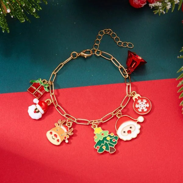 Bracelet de Noël ajustable pour femme, orné d'un pendentif Père Noël, bonhomme de neige, étoile et sapin, bijou de fête