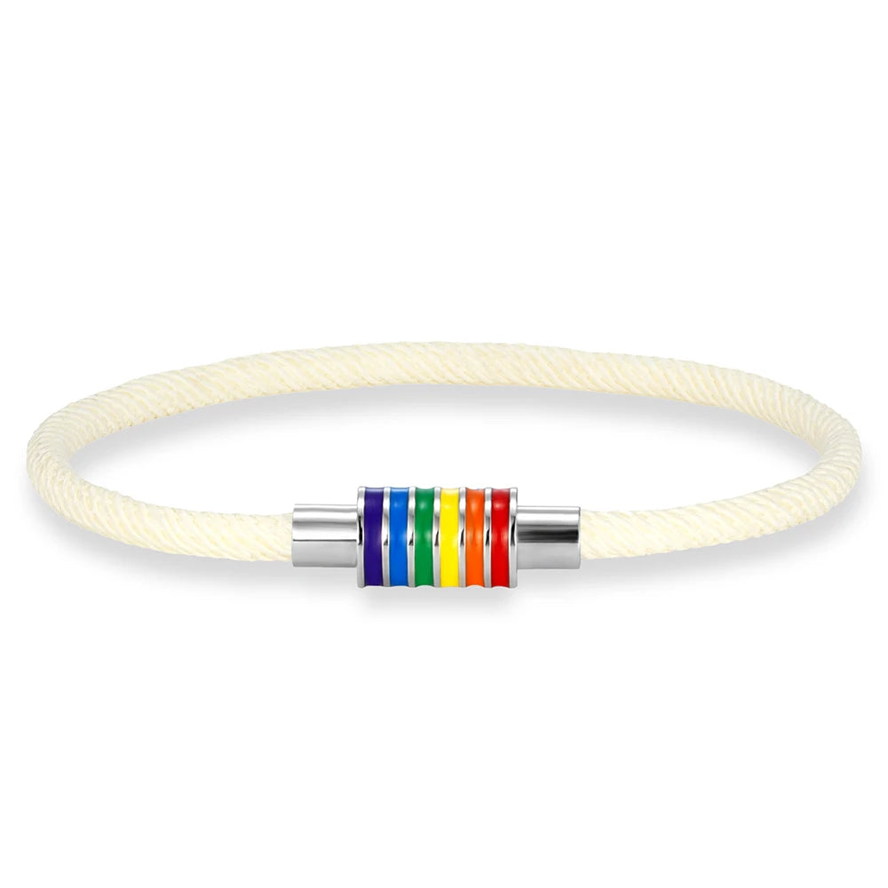 MKENDN Minimalist Rope Bracelet Unisex Stainless Steel Rainbow Clasp Waterproof Natuical Rope Braslet Gift For Lovers LGBT