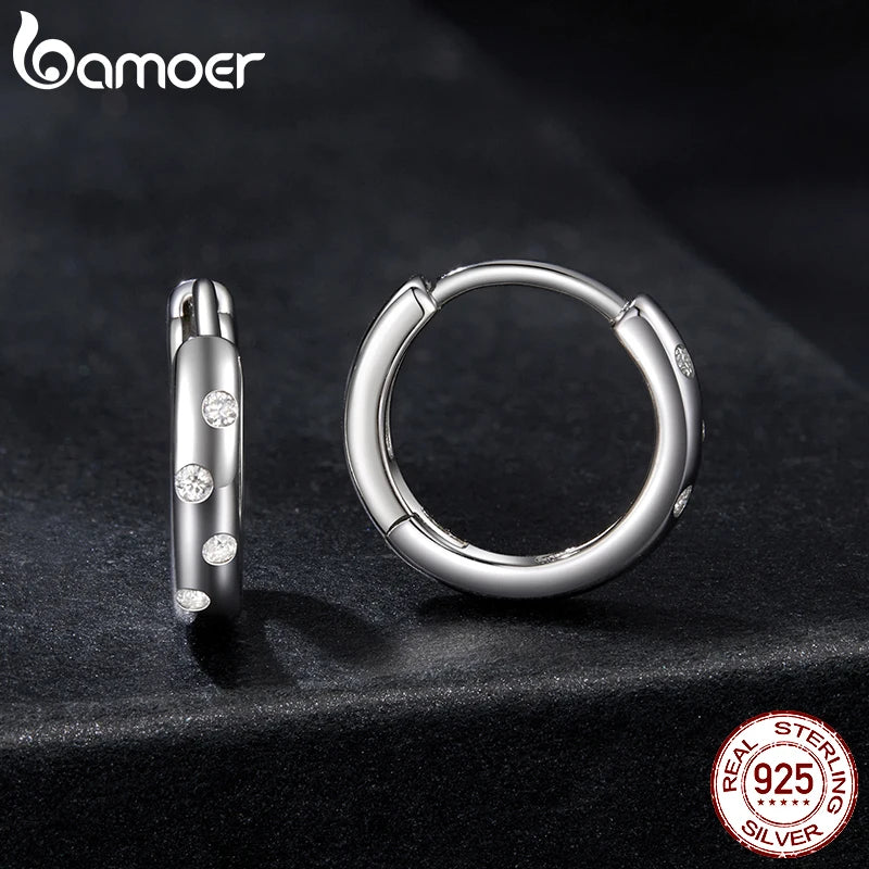 BAMOER Huggie earrings for women Ear Cuff Moissanite Hoop Earrings Hypoallergenic 925 Sterling Silver Earrings with Gold Plated