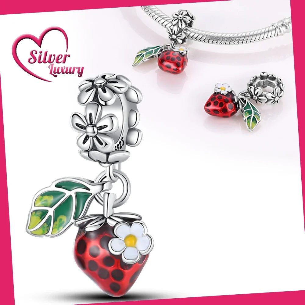 925 Silver Strawberry Pineapple Cherry Avocado Charm Pendant Beads  Fit Charm Original Bracelet for Women Jewelry Making