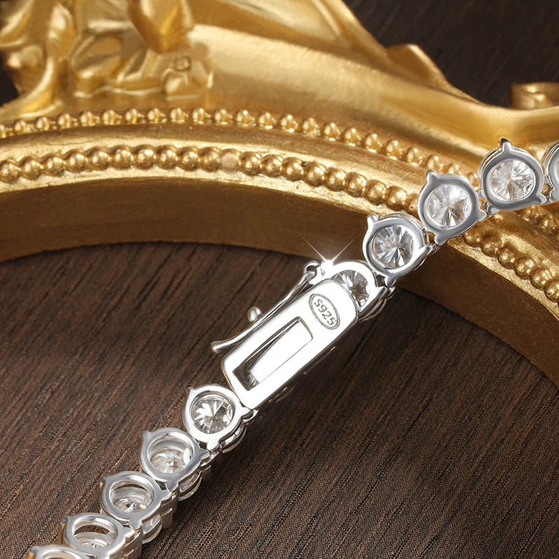 KNOBSPIN 3 Claw D VVS1 Moissanite Tennis Necklace 3/4/5mm GRA Certified Lab Diamond Solid s925 Silver GRA Necklace for Women Man