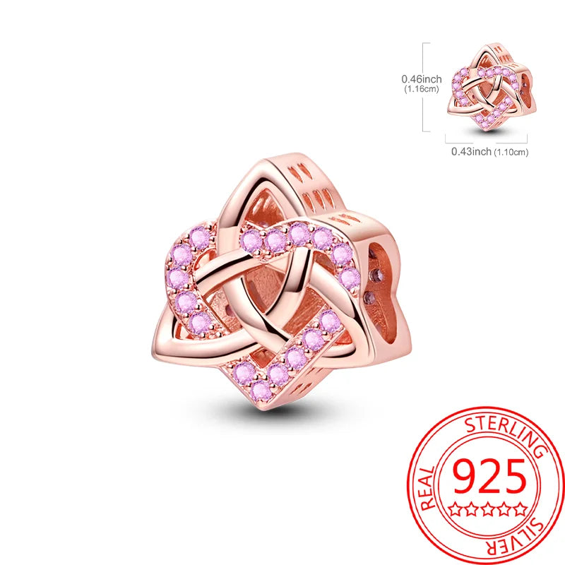 925 Sterling Silver Real Rose Gold Pink Octopus Summer Turtle Heart Dangle Charm Fit Original Bracelet Necklaces Bracelet Girl