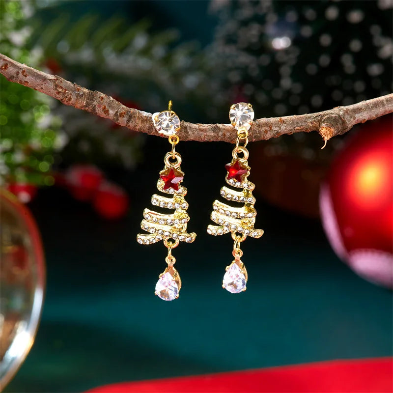 Colorful Crystal Zircon Snowman Dangle Earrings For Women Cute Christmas Tree Snowflake Bow Earring Xmas New Year Party Gifts