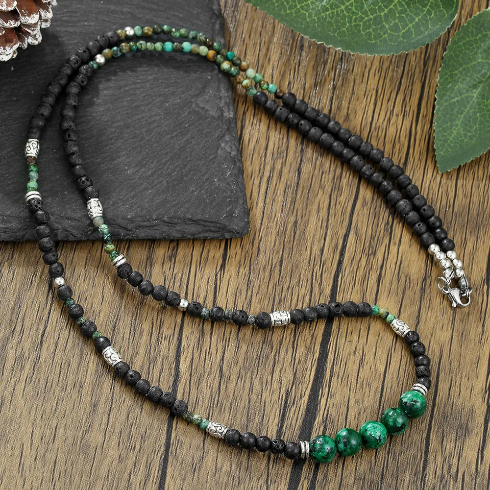 1PC INGX Men's Ethnic Style Africa Stone Necklace for Men Hippie Bohemia Long Beaded Necklace Man Tribal Jewelry Collar Hombre
