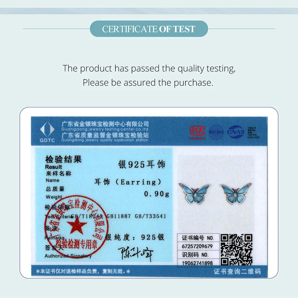 BAMOER 925 Sterling Silver Cute Butterfly Stud Earrings Blue Enamel Insect Earrings for Women Teens Young Lively Jewelry Gift