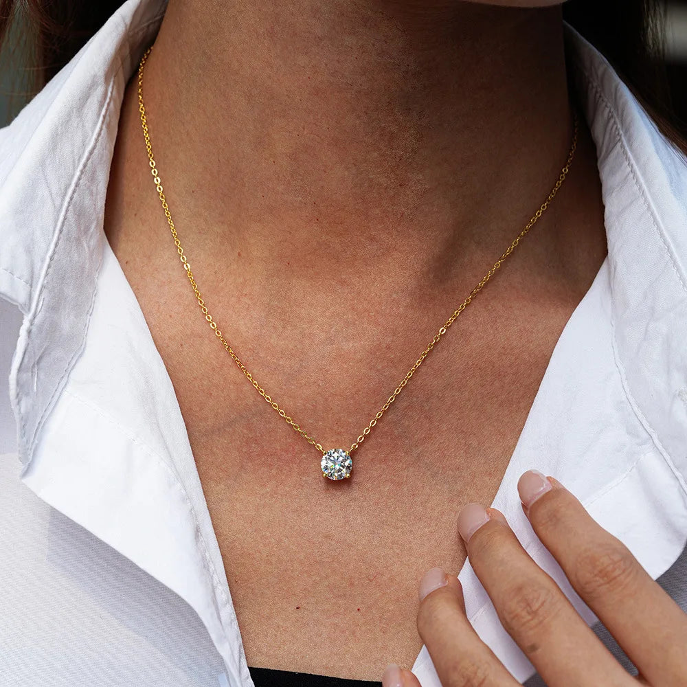 Serenity 1ct 2ct 3ct 5ct Rose Gold Color Moissanite Necklace Women Gift 100% S925 Sterling Silver Plated 18K Pendant Neck Chain