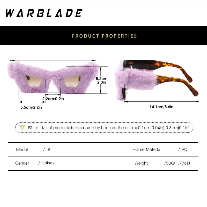 Lunettes de soleil tendance surdimensionnées en peluche pour femme, verres solaires d'hiver doux et moelleux, œil de chat, personnalité, fête, festival
