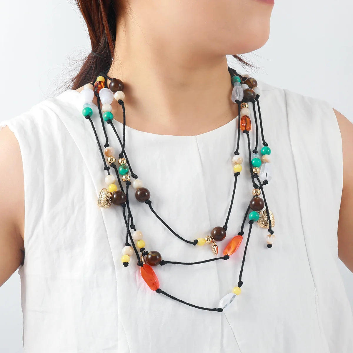 ZAA Exaggerated Hand Woven Multi-layer Heart Necklace