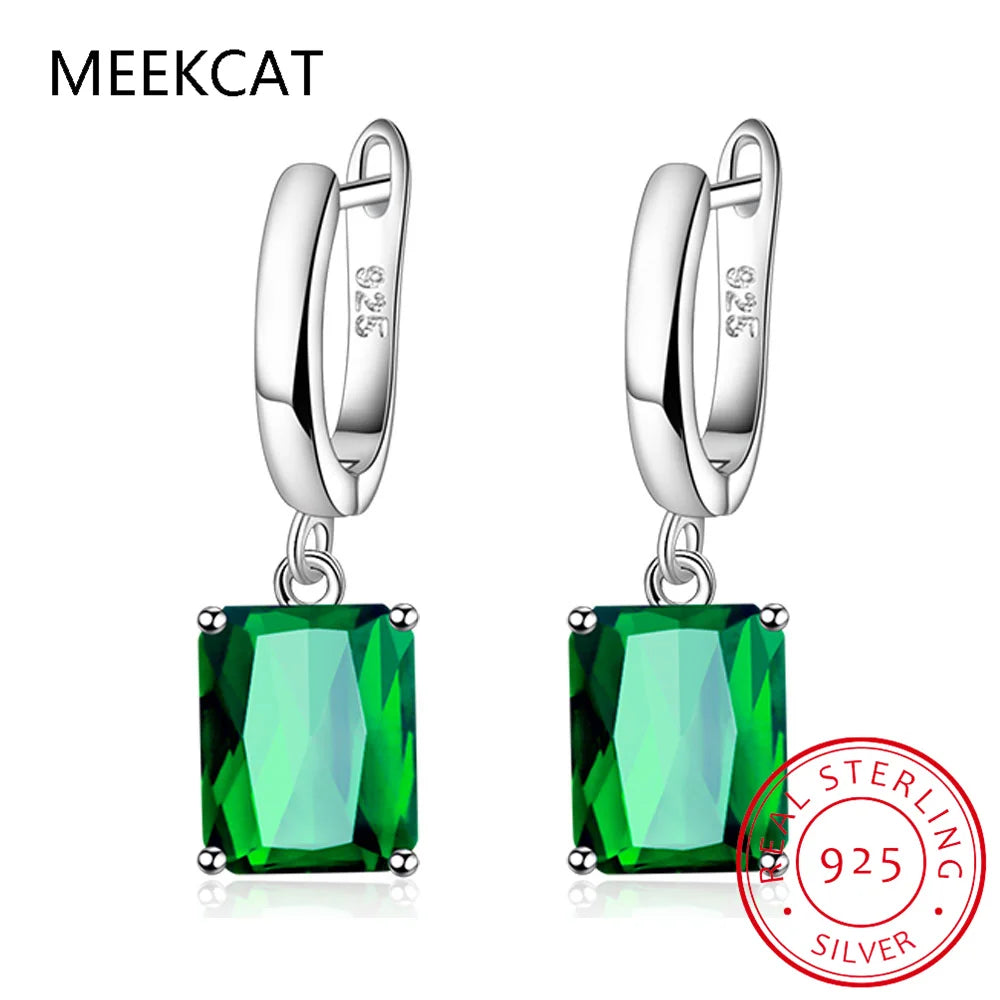 Square Princess Cut Genuine Natural Green Peridot 925 Sterling Silver Drop Earring for Women Colorful Gemstone Jewelry