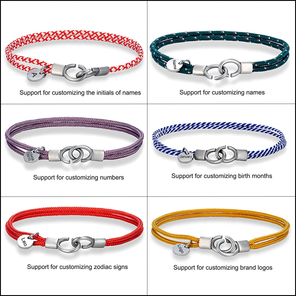 MKENDN Minimalist Style Custom Name Engrave Logo Id Bracelets Couple Handcuffs Cord Bracelet  Menottes Bijoux Gifts