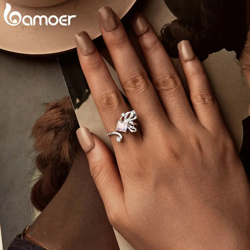 BAMOER 925 Silver Butterfly Ring for Girls, Dainty Cute Butterfly Jewelry Gifts for Women On Birthday Christmas for Girlfriend