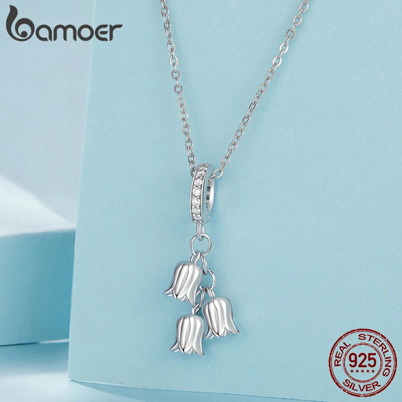 BAMOER Solid 925 Sterling Silver Lily of the Valley Pendant Bead fit Original Bracelet & Necklaces Jewelry DIY bamoer Charm