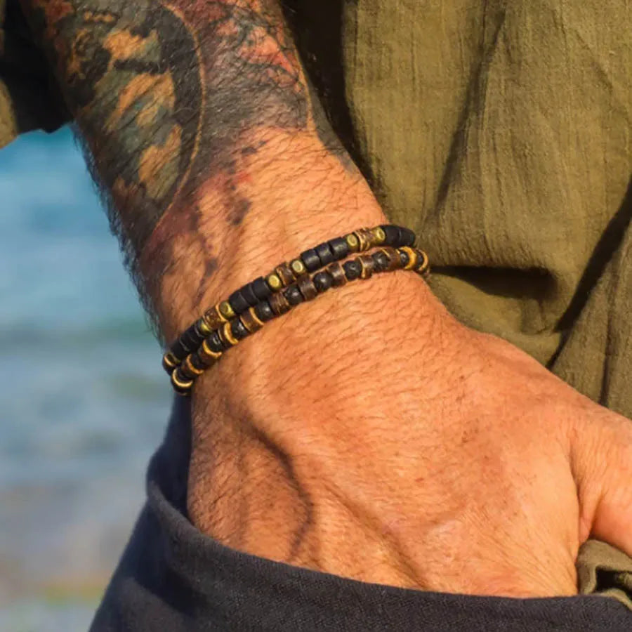 1PC Vintage Male Tribal Coconut Shell Wooden Beaded Bracelet for Men Lava Stone Bracelet Man Jewelry Gift for Him