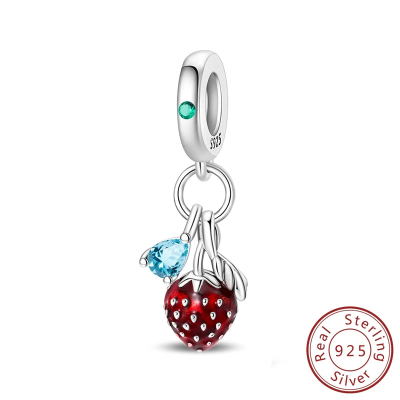 Original Charms Beads 925 Sterling Silver Cherry Strawberry Avocado Watermelon Fruits Charms Pendants For Woman Jewelry Making