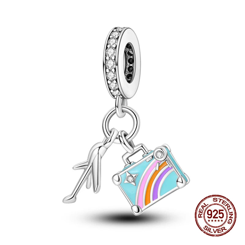 100% 925 Sterling Silver Perfume Headphones Pink Princess Daily Charms Beads Fit 3mm 925 Original Bracelet Fine DIY Jewelry