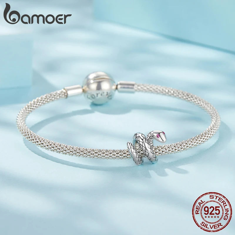 BAMOER 2025 Neuer Anhänger aus massivem 925er Sterlingsilber mit niedlichem Schlangenmotiv, passend für Originalarmbänder und DIY-Schmuckzubehör von Bamoer Beads