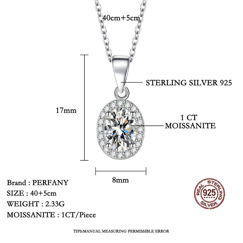 PERFANY 1CT Oval Cut Moissanite Necklace for Women S925 Pure Silver Laboratory Diamond Pendant Fashion Wedding Jewelry