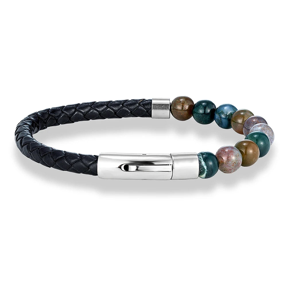 MKENDN Reiki Blue Apatite Bead Bracelet Men Women Braided Leather Natural Stone Blood Circulation Stimulate Enthusiasm Jewelry