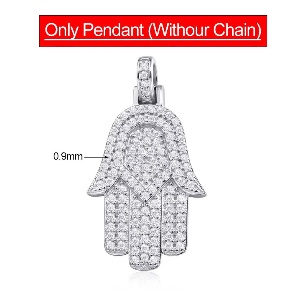 Serenity All Moissanite Necklace for Women Men Gift Hamsa Pendant Neck Chain Pure 925 Silver Hip Hop Jewelry 18K Plated Necklace