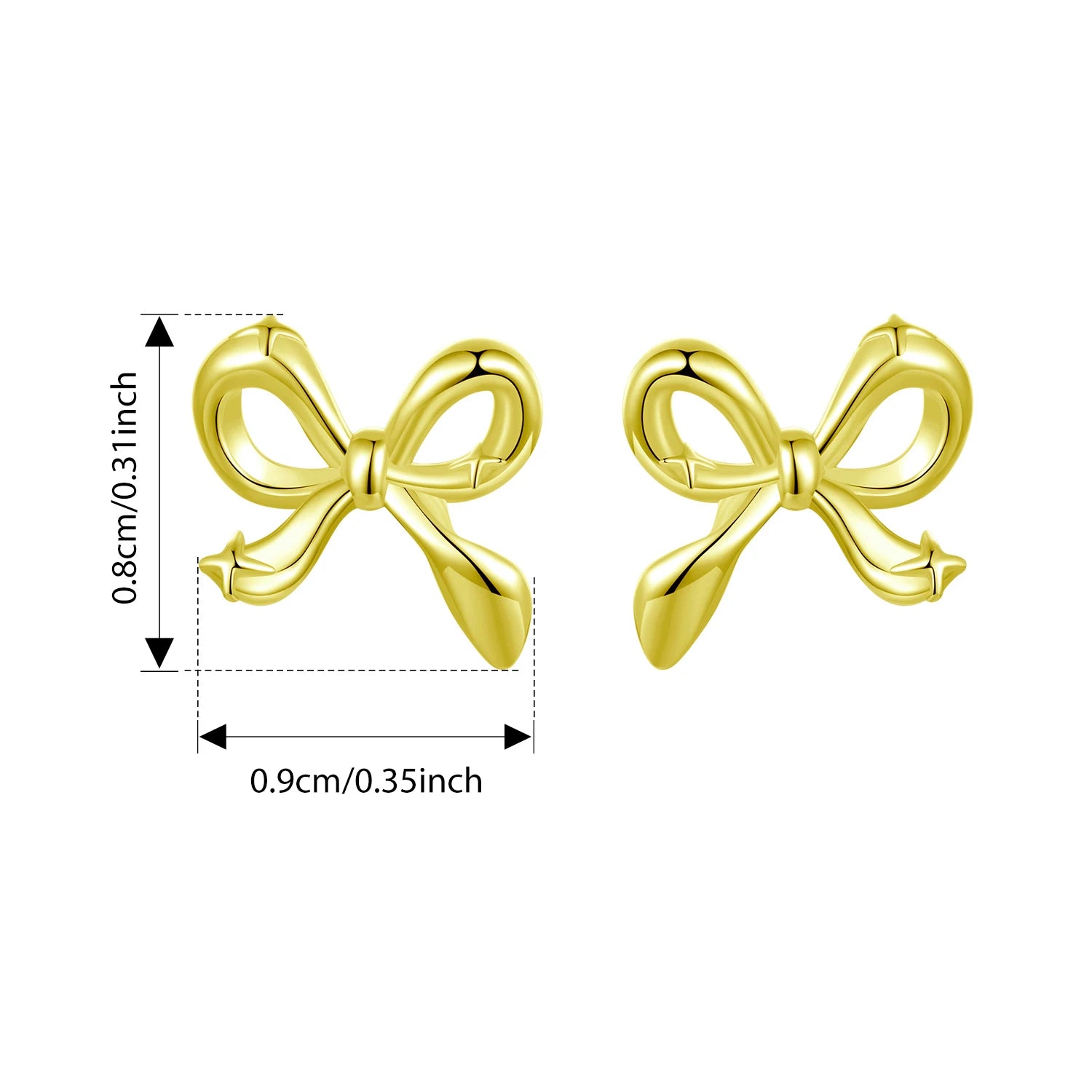 BISAER Solid 925 Sterling Silver Bow Stud Earrings Bowknot Hypoallergenic Stud Ear Plated Gold for Romantic Women Fine Jewelry