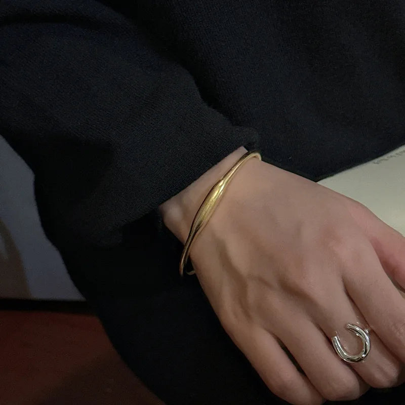 Bracelet en métal 100 % argent sterling 925 massif pour femmes et hommes, style vintage, fait à la main, simple, en or, cadeau d'anniversaire, S-B451