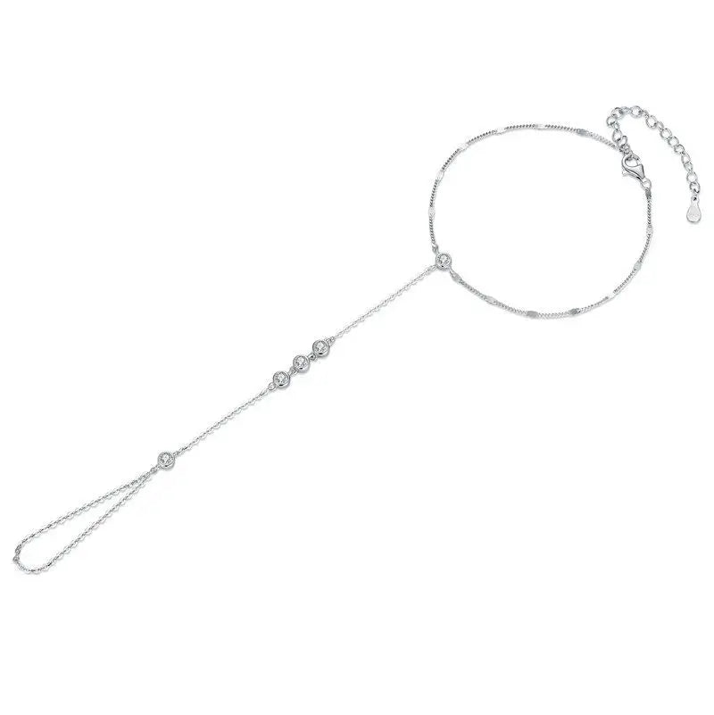 BAMOER 925 Sterling Silver Adjustable Hand Chain Bracelet Four-leaf Clover CZ Finger Ring Link Chain Women Summer Body Jewelry