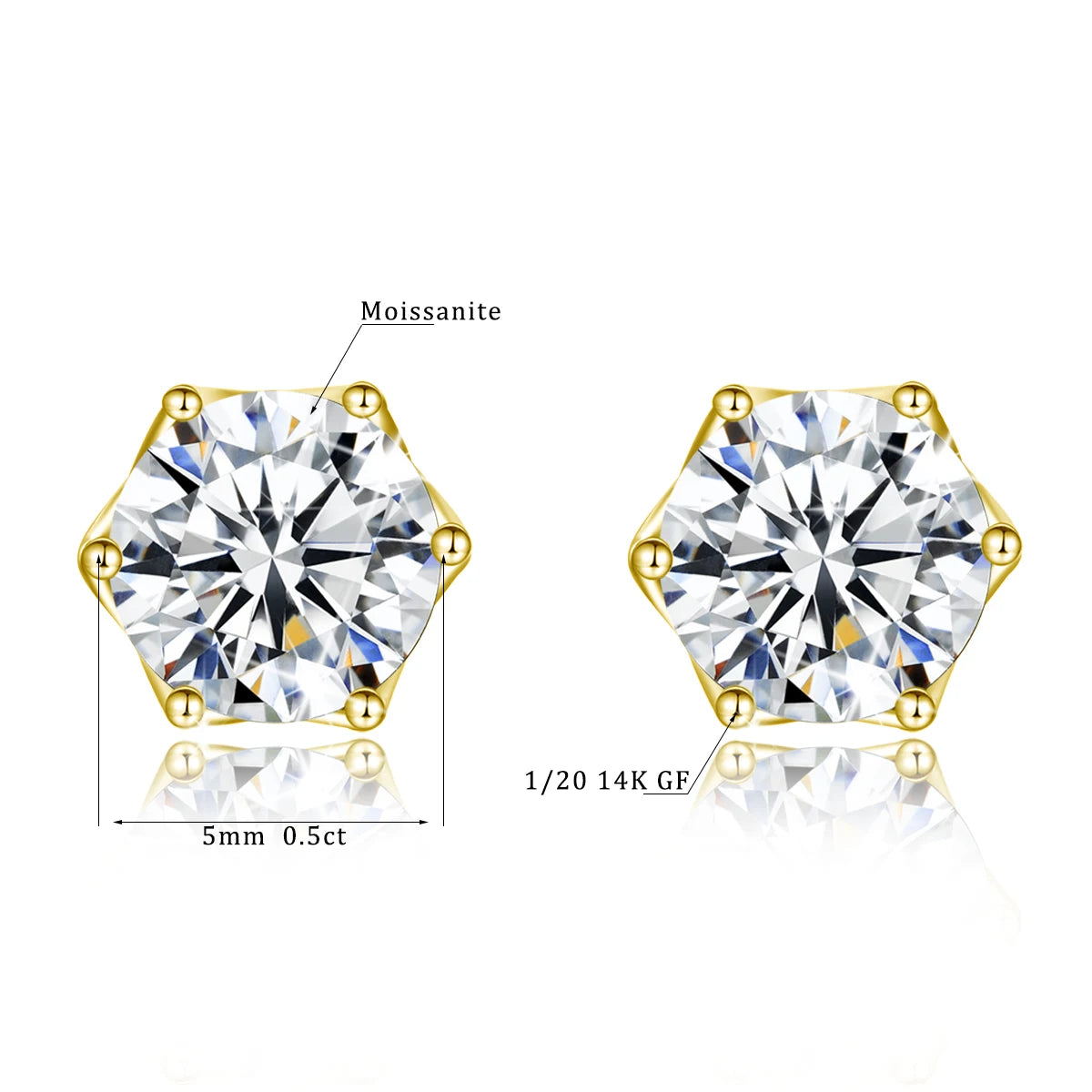14K Gold Filled Moissanite Ear Stud Piercing Anti-allergy AU585 K Gold Push-Back Stud Earrings for Women Birthday New Year Gift