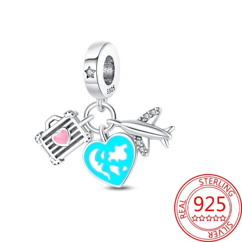 925 Sterling Silver Paris Tower Aircraft Travel Charm Pendant Beads Fit Charm Original Bracelet for Women Jewelry Making