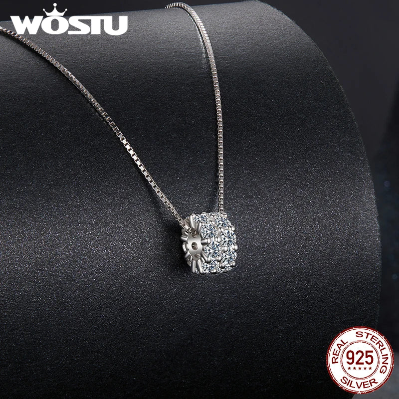 WOSTU D Color Full Moissanite S925 Sterling Silver Reel Pendant Necklace with GRA Dainty Neckchain Fine Jewelry for Women Gift